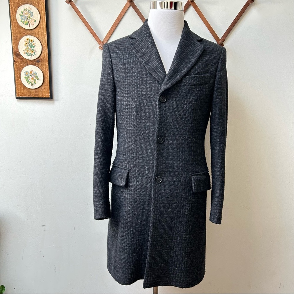 Sisley Houndstooth Plaid Wool Tweed Overcoat